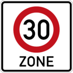 Traffic sign indicating the beginning of a 30 km/h zone